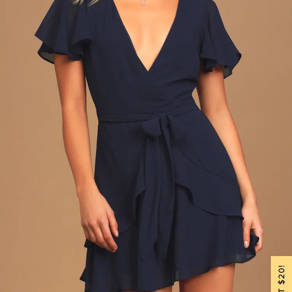 Lulu’s sweet like you ruffle mini dress navy blue NEW WITH TAGS